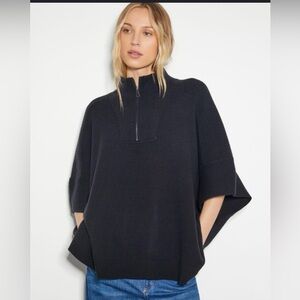 Land’S End Half Zip Up Knit Poncho Style Sweater In Black Size S/M